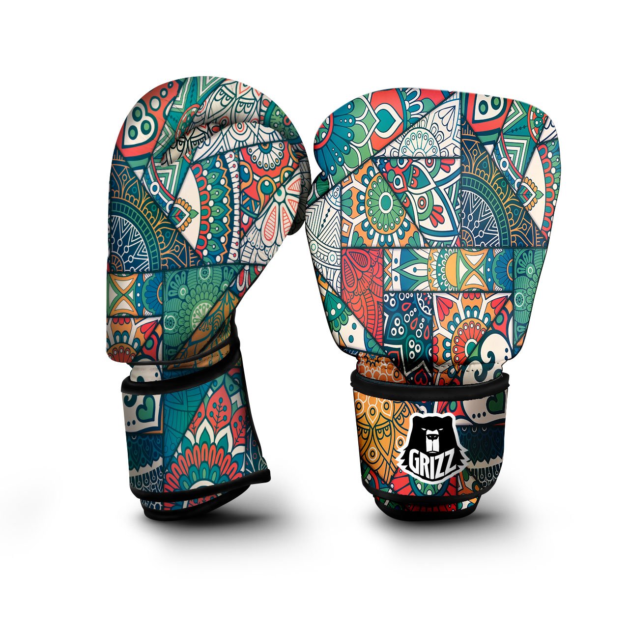Bohemian Patchwork Mandala Print Pattern Boxing Gloves-grizzshop