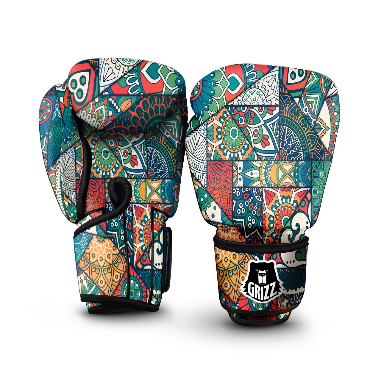 Bohemian Patchwork Mandala Print Pattern Boxing Gloves-grizzshop