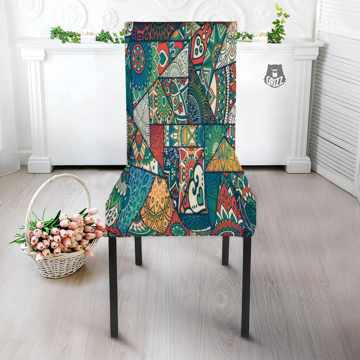 Bohemian Patchwork Mandala Print Pattern Dining Chair Slipcover-grizzshop