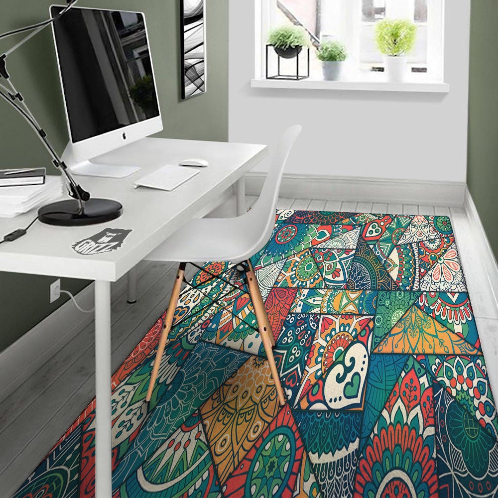 Bohemian Patchwork Mandala Print Pattern Floor Mat-grizzshop