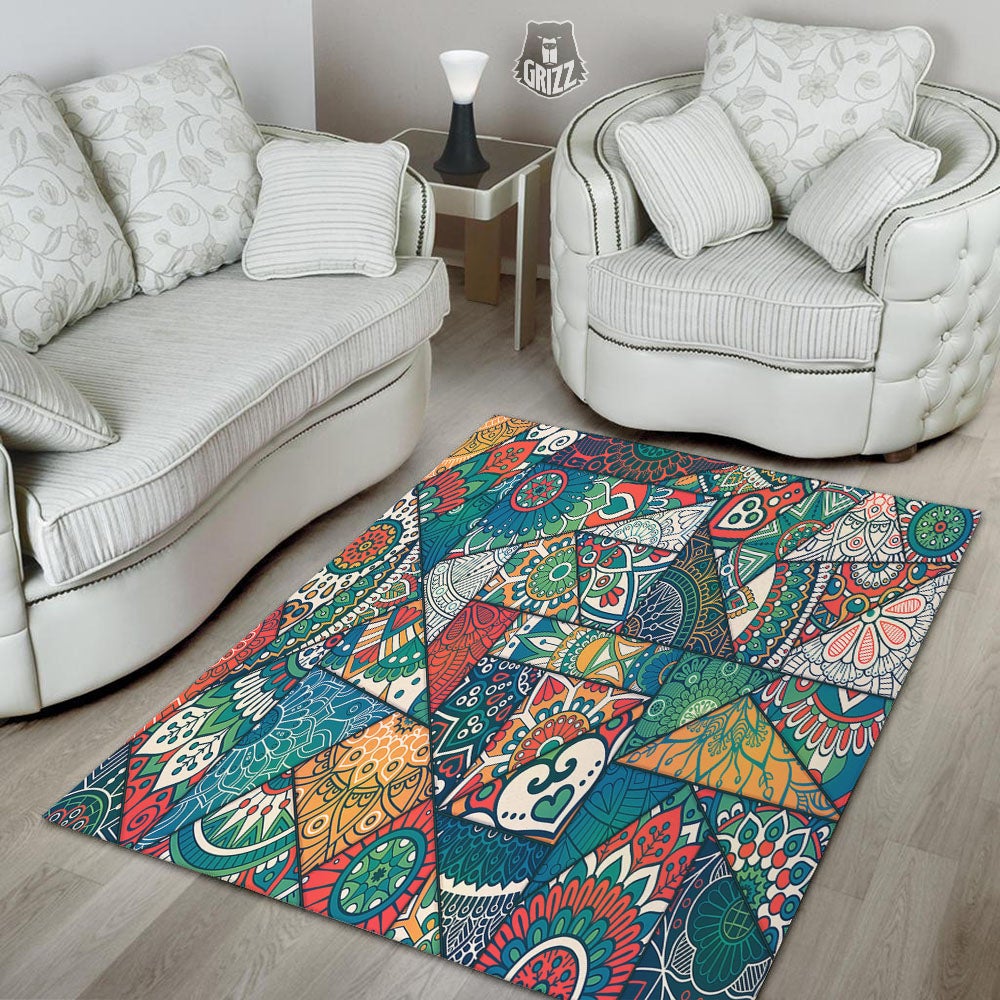 Bohemian Patchwork Mandala Print Pattern Floor Mat-grizzshop