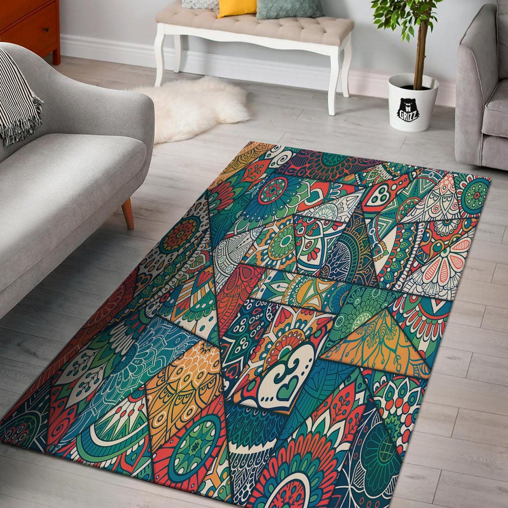 Bohemian Patchwork Mandala Print Pattern Floor Mat-grizzshop