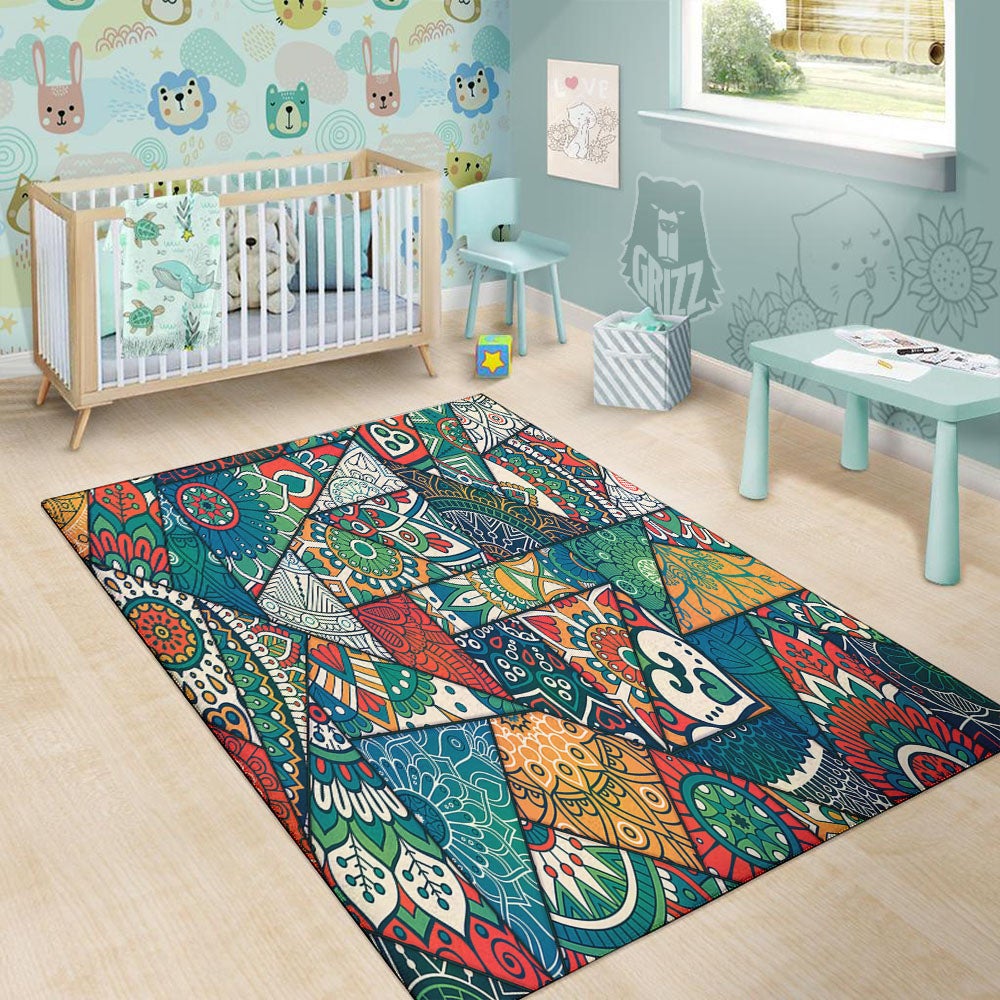 Bohemian Patchwork Mandala Print Pattern Floor Mat-grizzshop