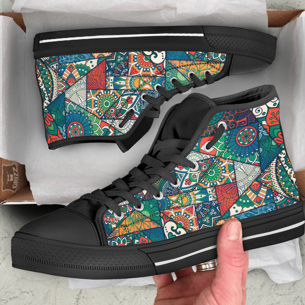 Bohemian Patchwork Mandala Print Pattern High Top Shoes-grizzshop