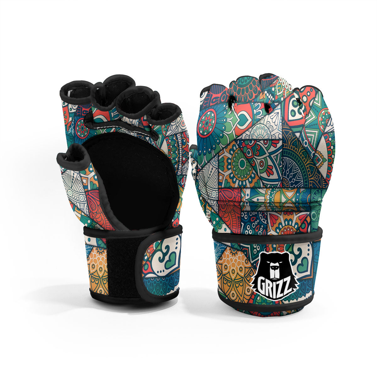 Bohemian Patchwork Mandala Print Pattern MMA Gloves-grizzshop