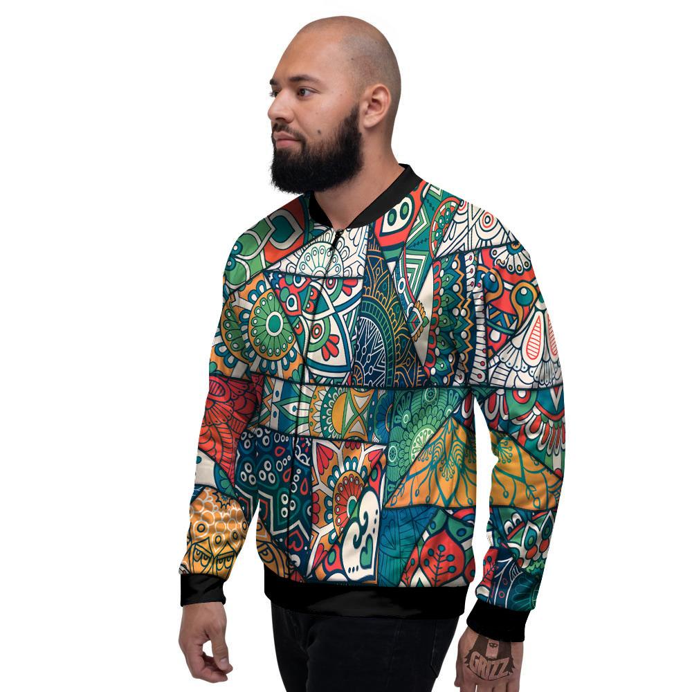 Bohemian Patchwork Mandala Print Pattern Men's Bomber Jacket-grizzshop