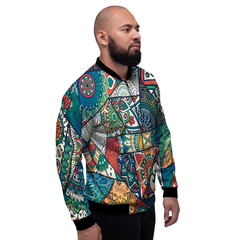 Bohemian Patchwork Mandala Print Pattern Men's Bomber Jacket-grizzshop