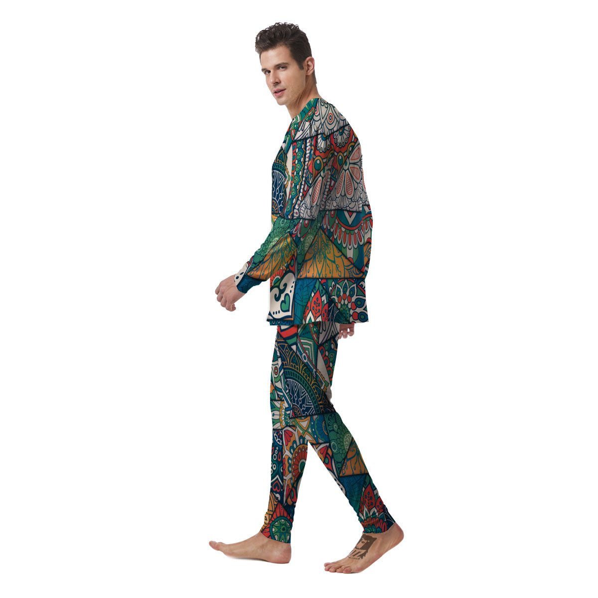 Bohemian Patchwork Mandala Print Pattern Men's Pajamas-grizzshop