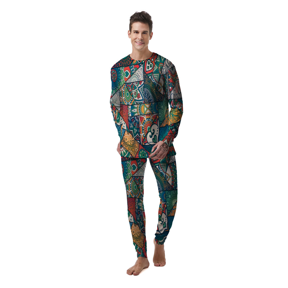 Bohemian Patchwork Mandala Print Pattern Men's Pajamas-grizzshop