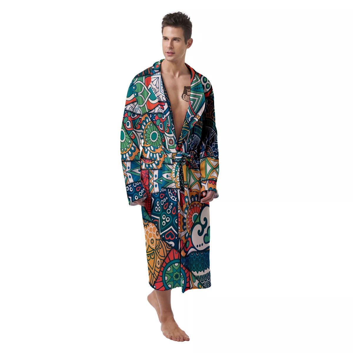 Bohemian Patchwork Mandala Print Pattern Men's Robe-grizzshop