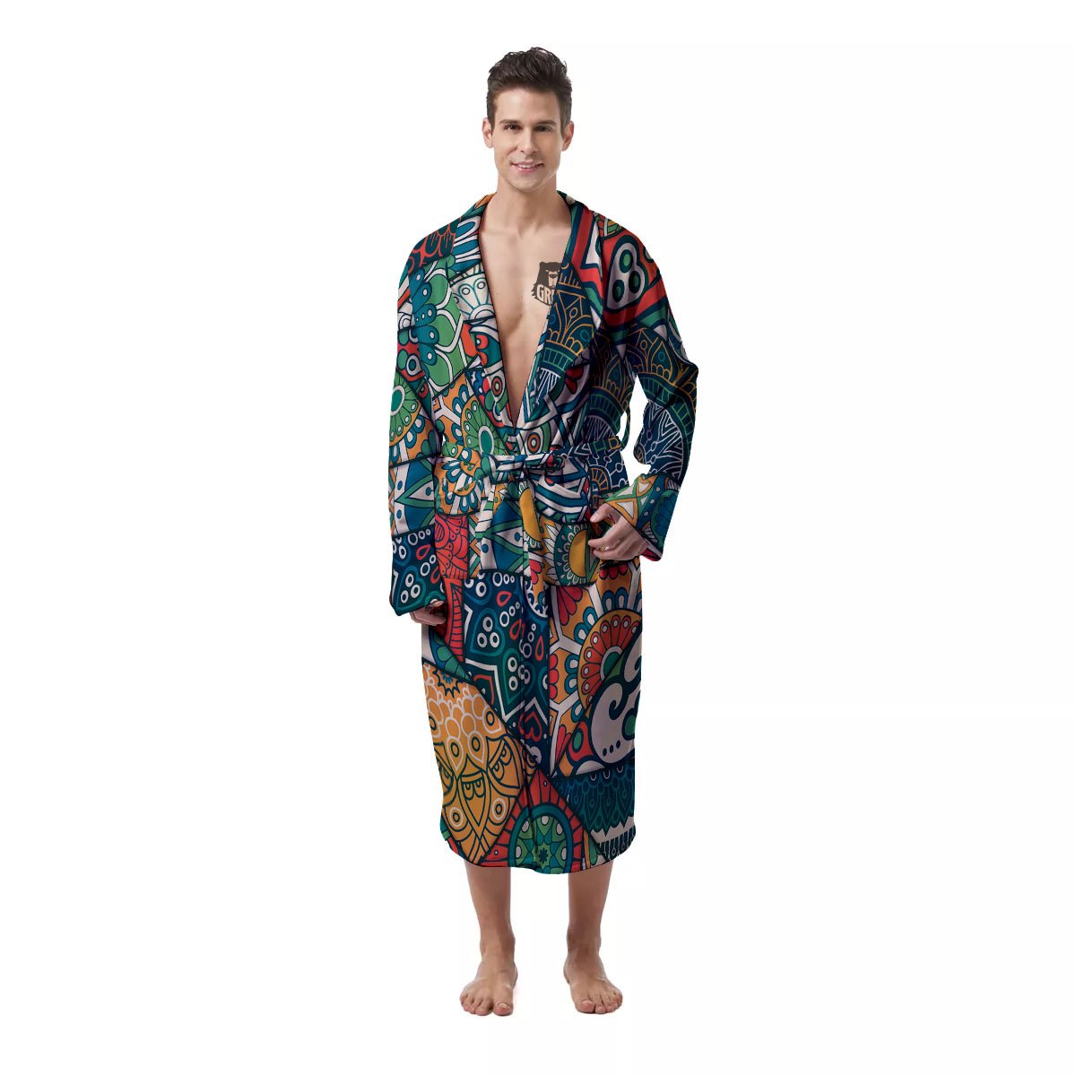 Bohemian Patchwork Mandala Print Pattern Men's Robe-grizzshop
