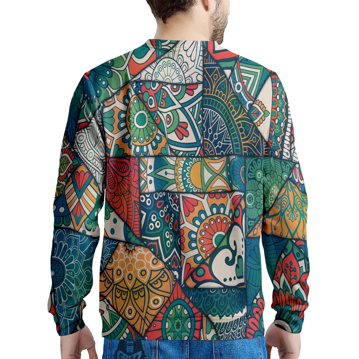 Bohemian Patchwork Mandala Print Pattern Men's Sweatshirt-grizzshop