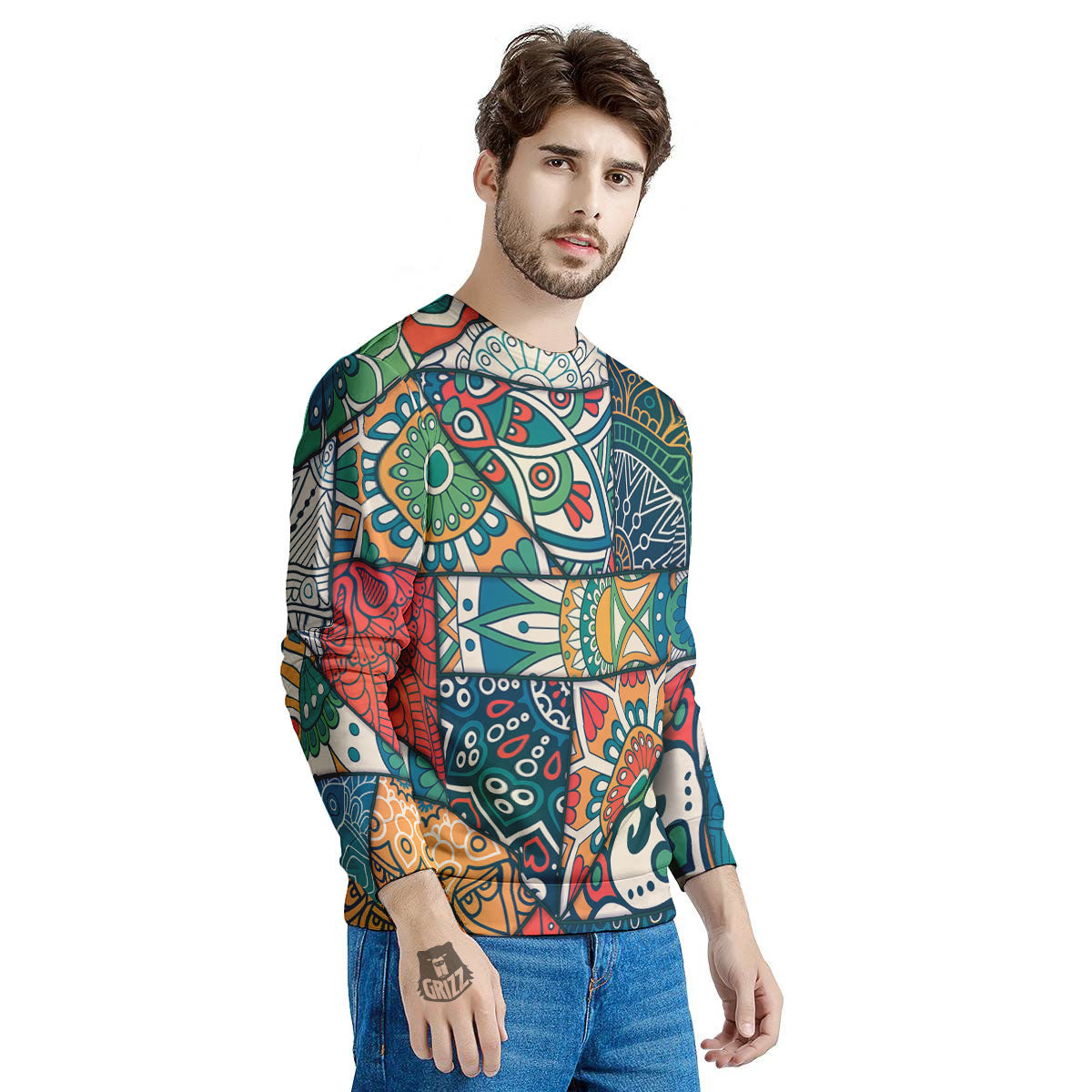 Bohemian Patchwork Mandala Print Pattern Men's Sweatshirt-grizzshop
