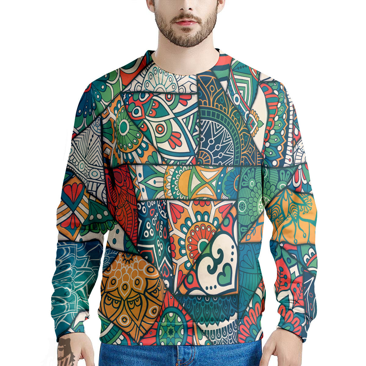 Bohemian Patchwork Mandala Print Pattern Men's Sweatshirt-grizzshop