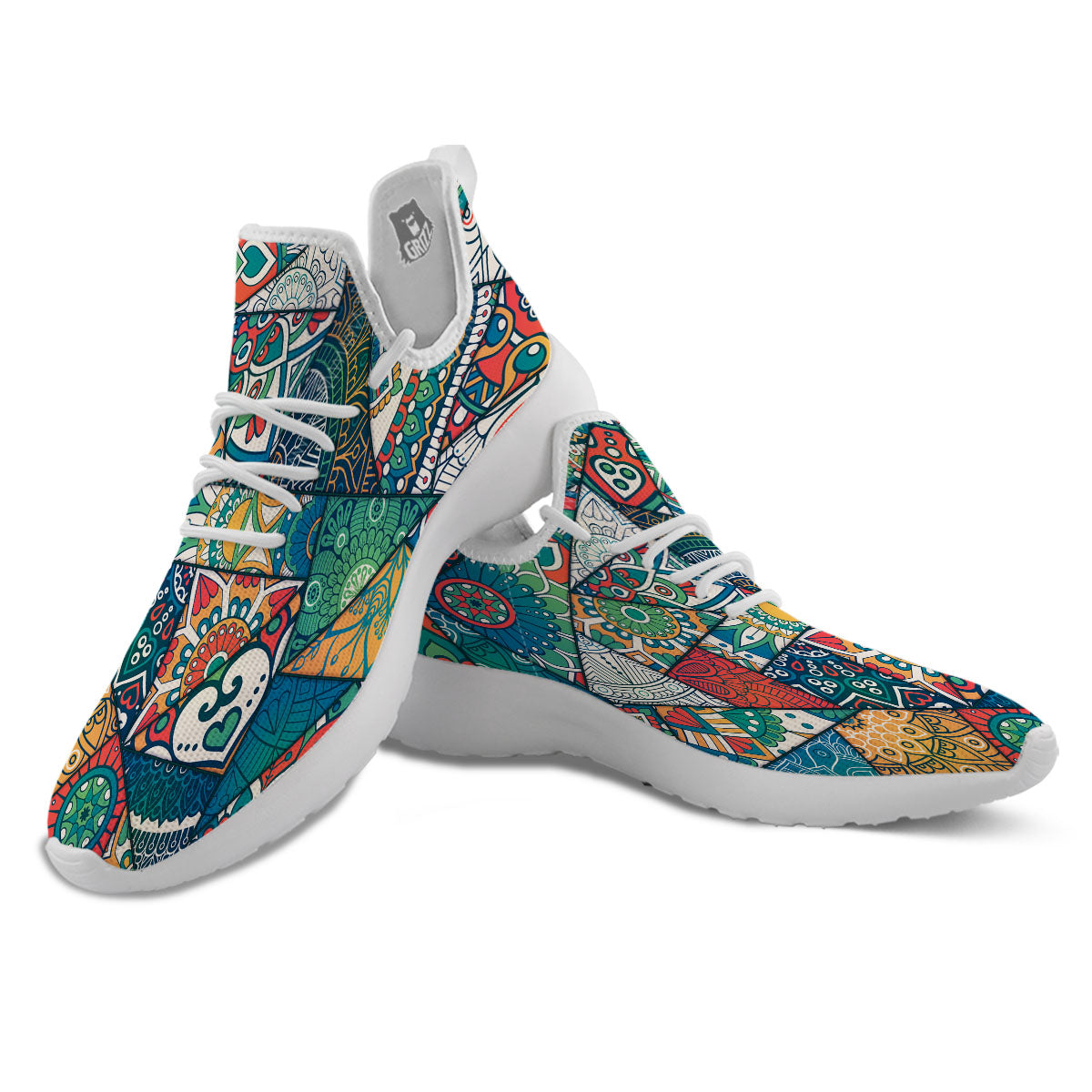 Bohemian Patchwork Mandala Print Pattern White Athletic Shoes-grizzshop