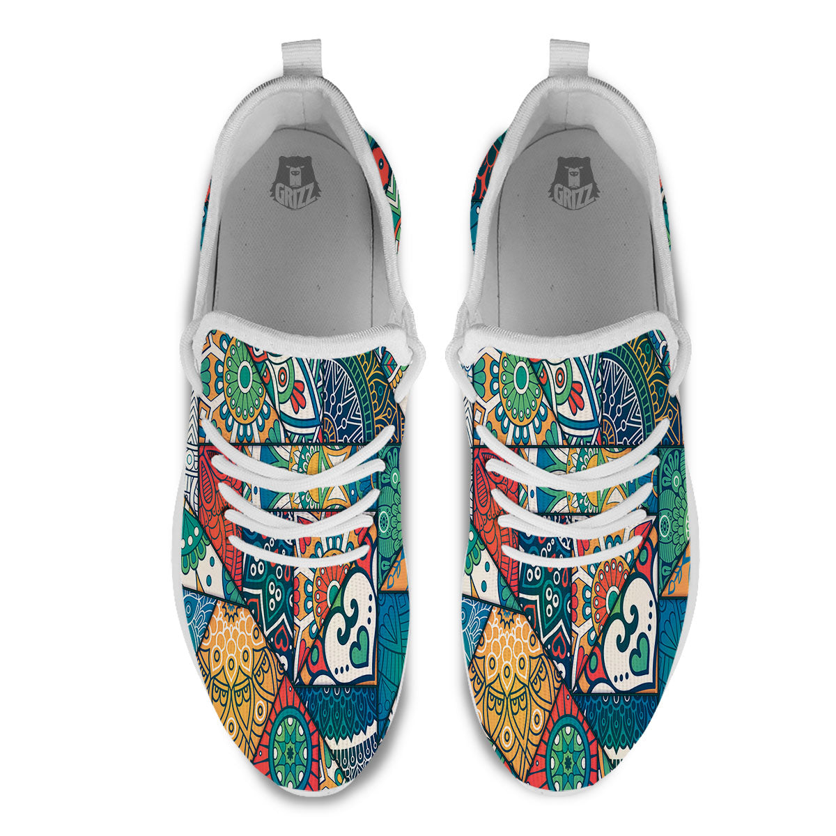 Bohemian Patchwork Mandala Print Pattern White Athletic Shoes-grizzshop