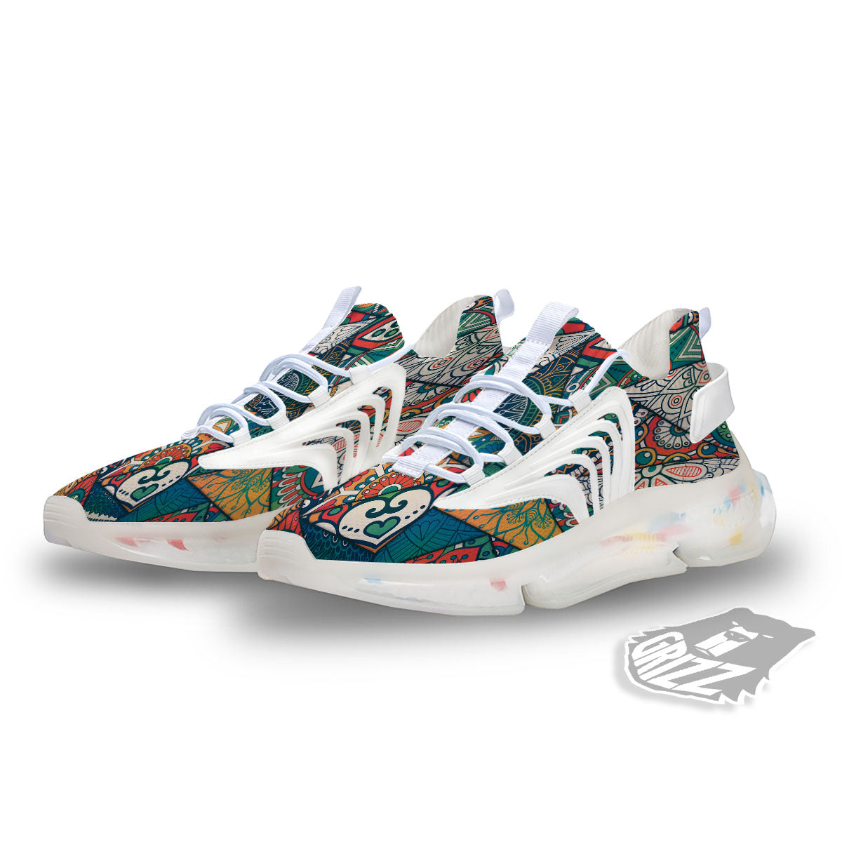 Bohemian Patchwork Mandala Print Pattern White Gym Shoes-grizzshop