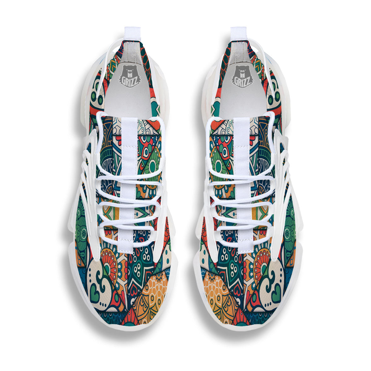 Bohemian Patchwork Mandala Print Pattern White Gym Shoes-grizzshop