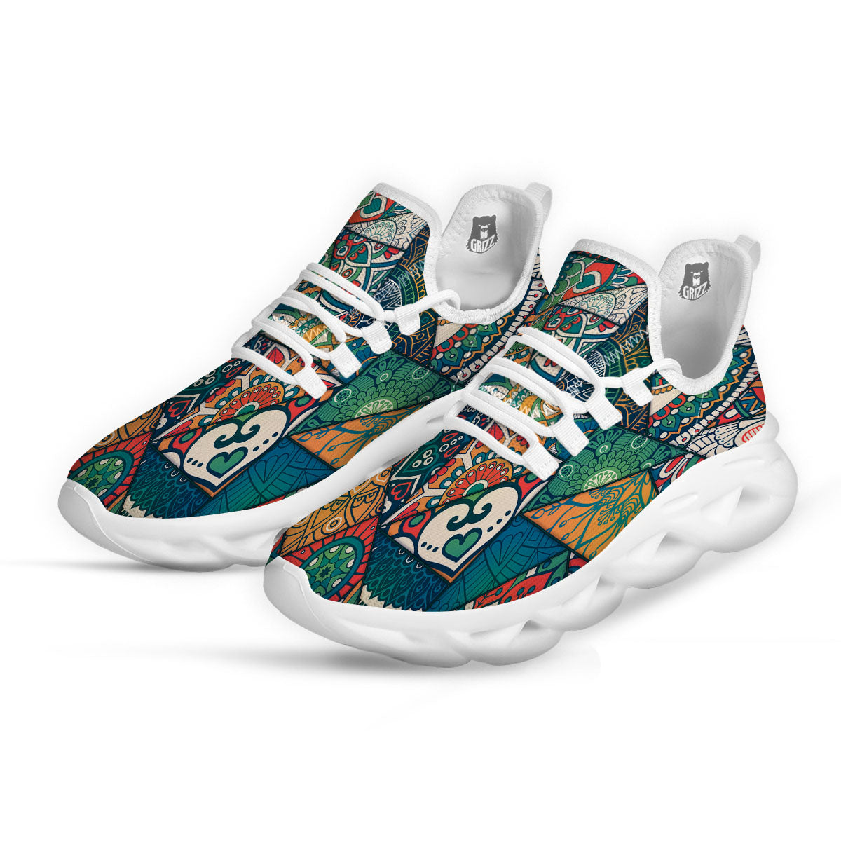 Bohemian Patchwork Mandala Print Pattern White Running Shoes-grizzshop