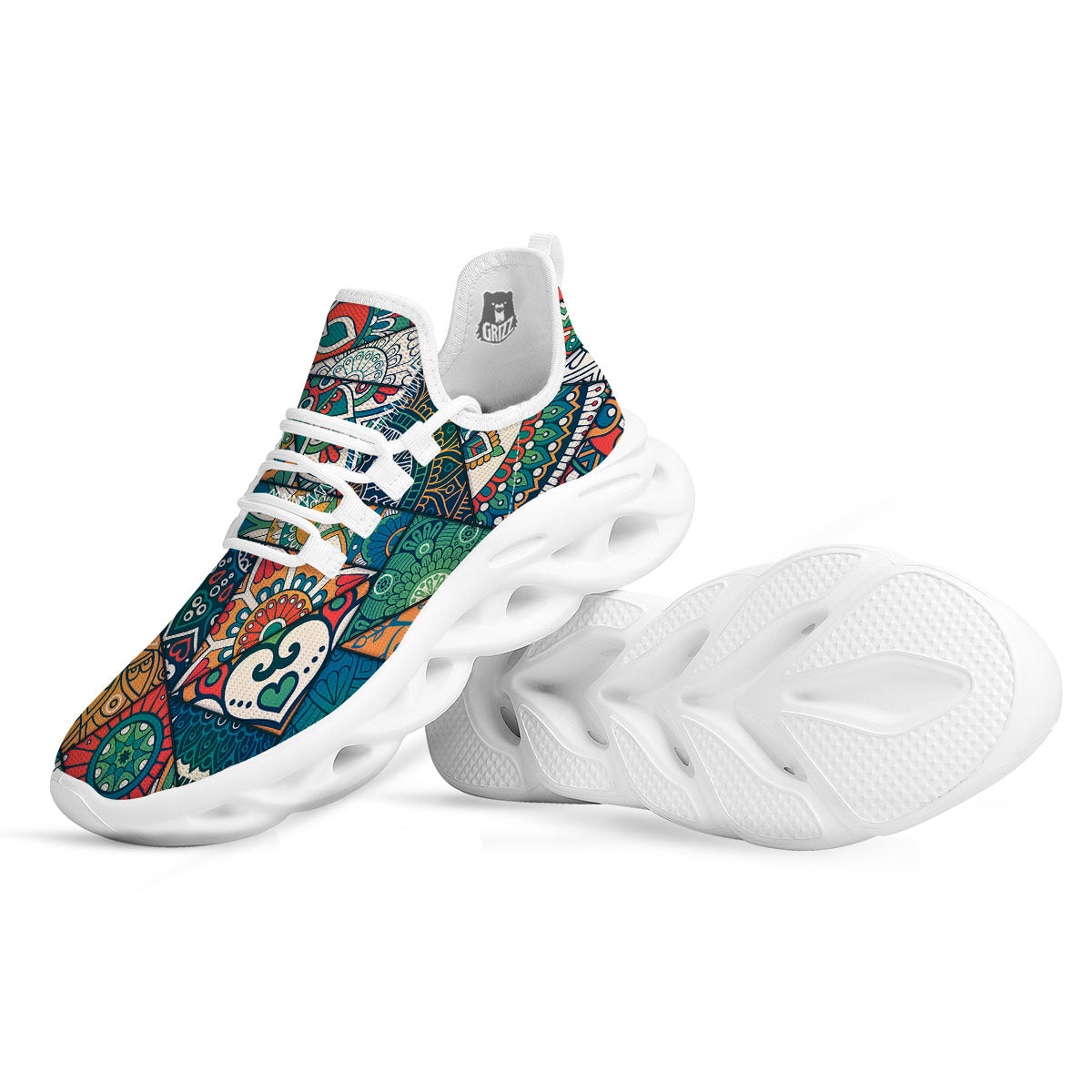 Bohemian Patchwork Mandala Print Pattern White Running Shoes-grizzshop
