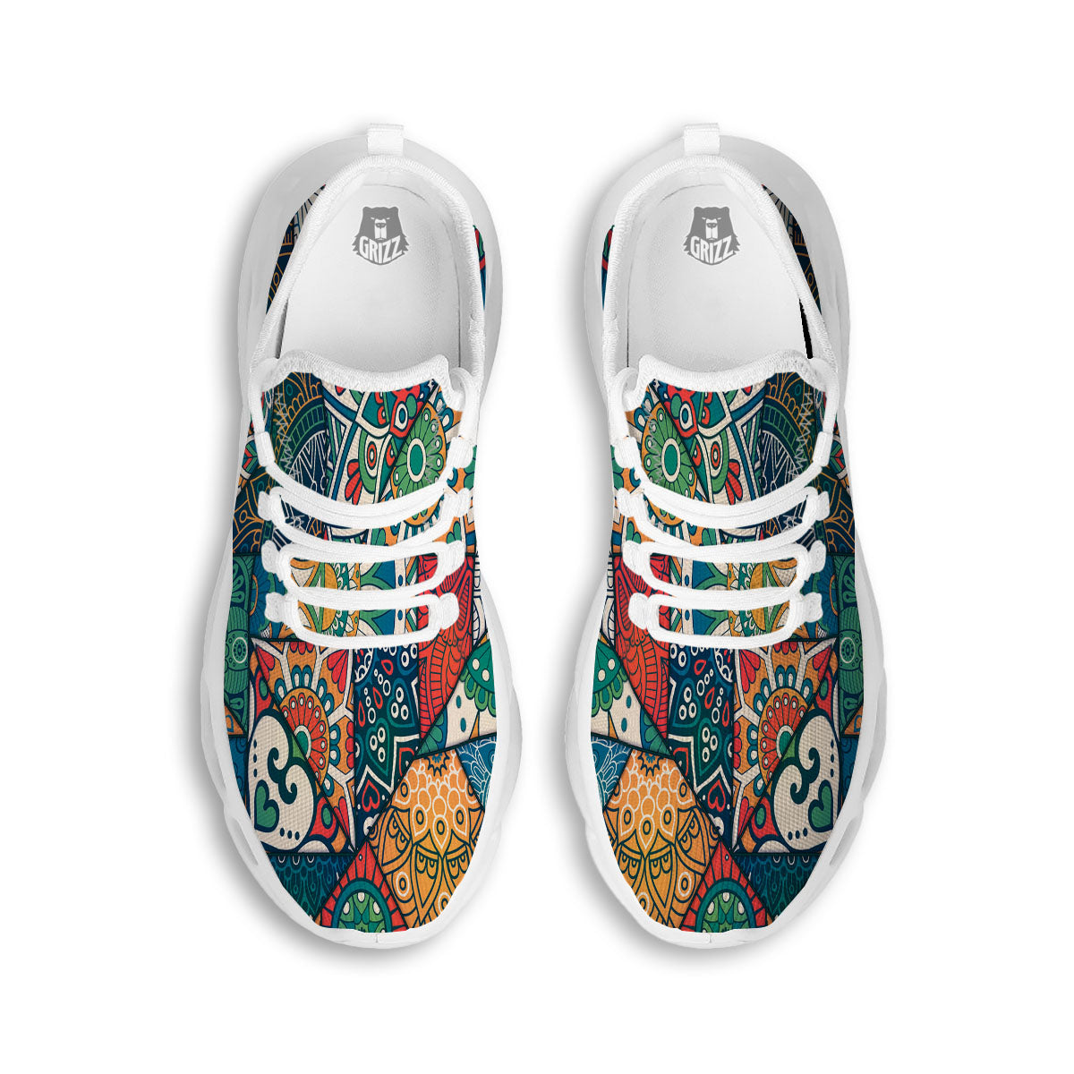Bohemian Patchwork Mandala Print Pattern White Running Shoes-grizzshop