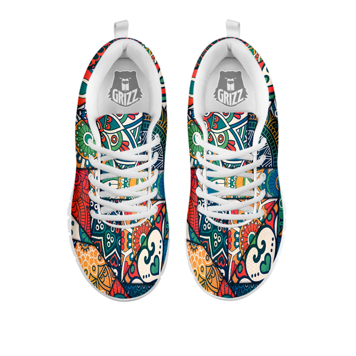 Bohemian Patchwork Mandala Print Pattern White Sneaker-grizzshop