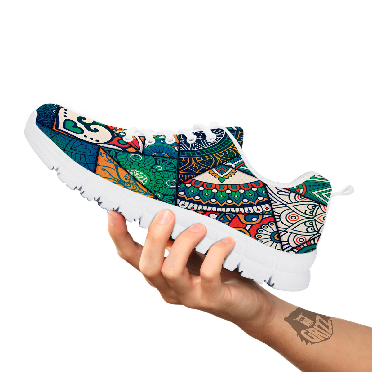 Bohemian Patchwork Mandala Print Pattern White Sneaker-grizzshop