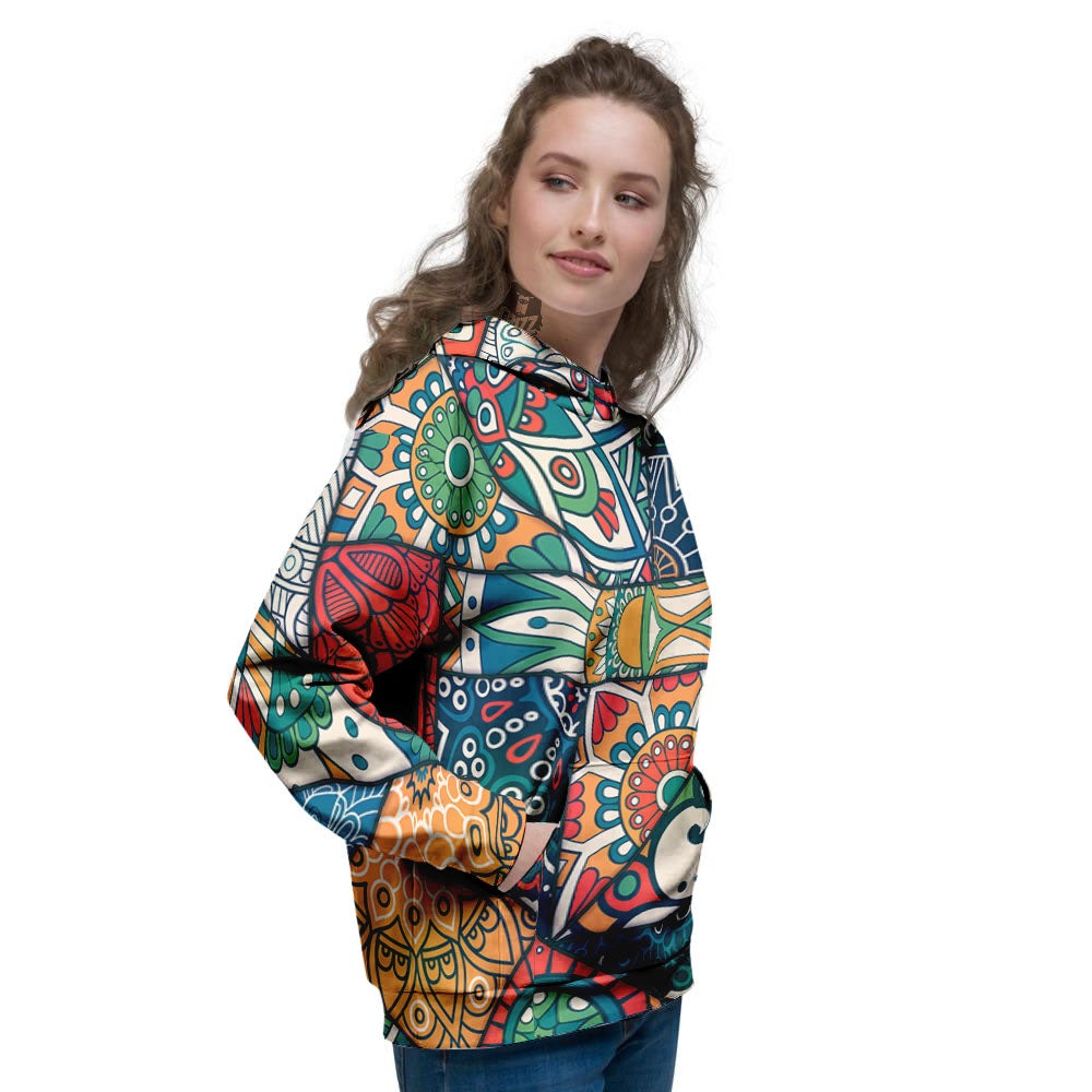 Bohemian Patchwork Mandala Print Pattern Women's Hoodie-grizzshop