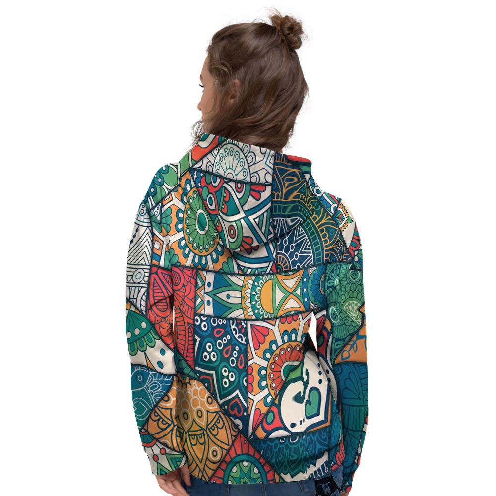 Bohemian Patchwork Mandala Print Pattern Women's Hoodie-grizzshop