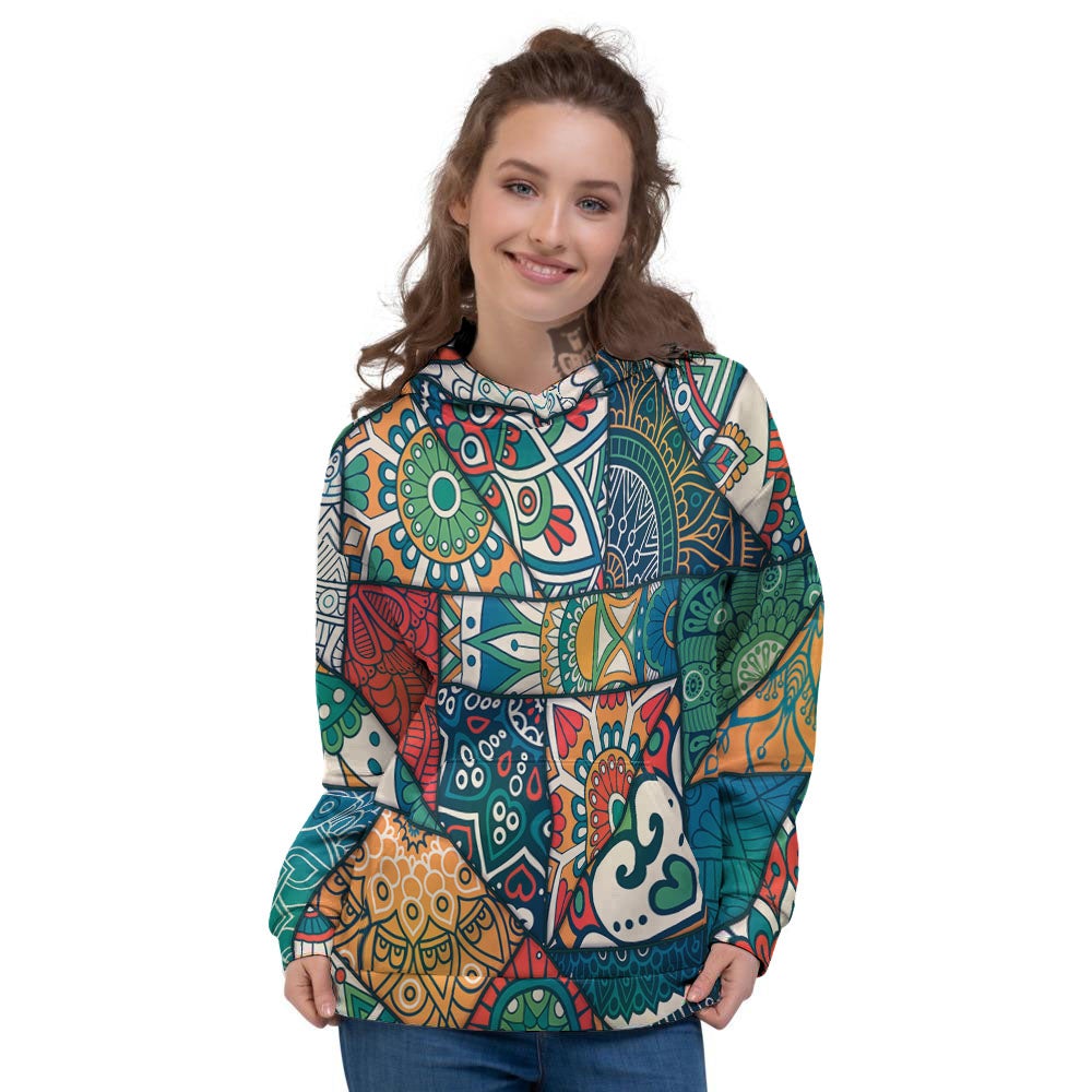Bohemian Patchwork Mandala Print Pattern Women's Hoodie-grizzshop