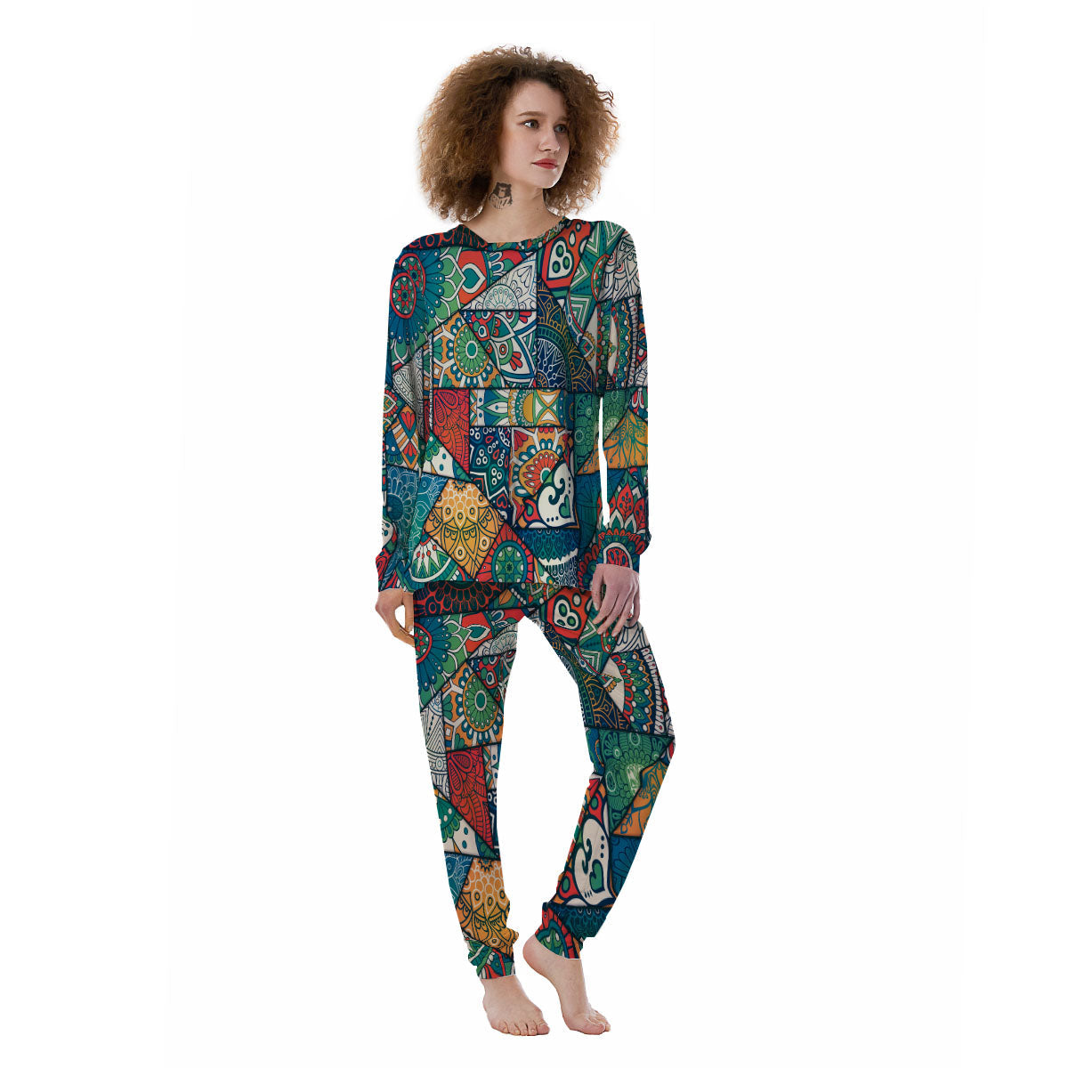 Bohemian Patchwork Mandala Print Pattern Women's Pajamas-grizzshop