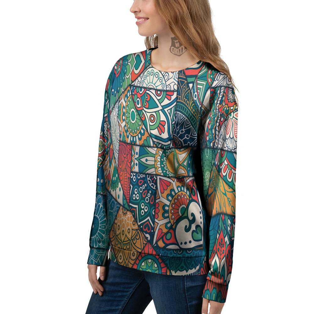 Bohemian Patchwork Mandala Print Pattern Women's Sweatshirt-grizzshop