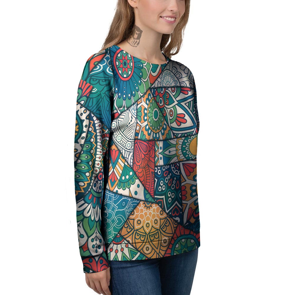 Bohemian Patchwork Mandala Print Pattern Women's Sweatshirt-grizzshop