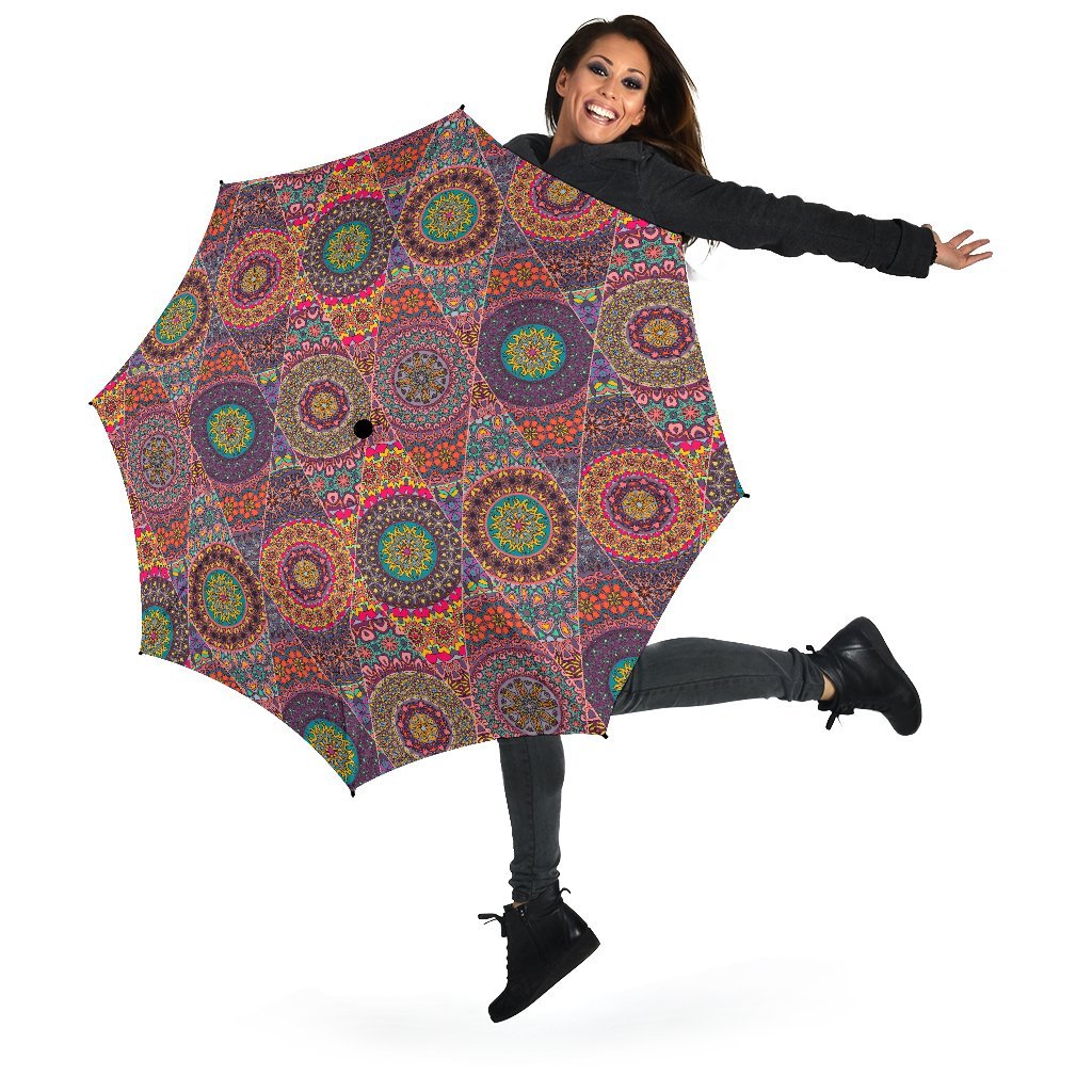 Bohemian Patchwork Pattern Print Automatic Foldable Umbrella-grizzshop