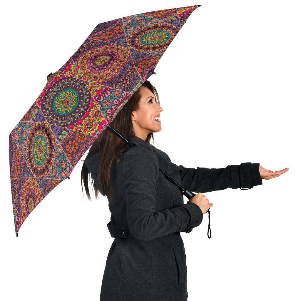 Bohemian Patchwork Pattern Print Automatic Foldable Umbrella-grizzshop