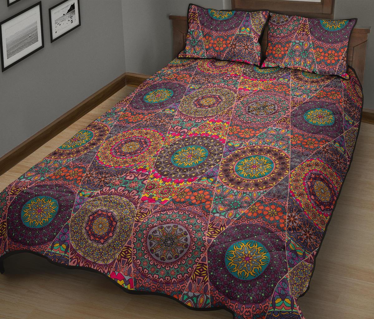 Bohemian Patchwork Pattern Print Bed Set Quilt-grizzshop