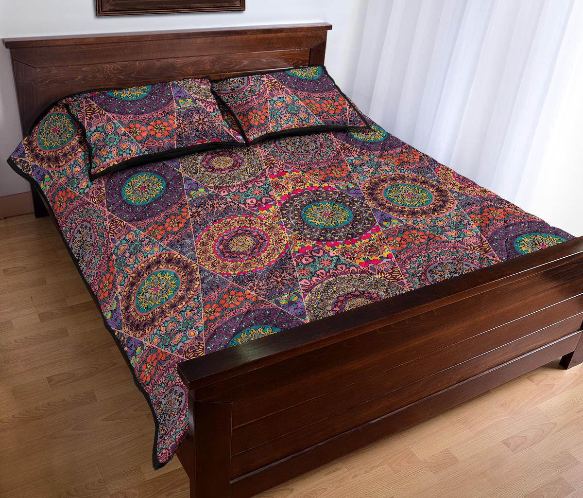 Bohemian Patchwork Pattern Print Bed Set Quilt-grizzshop