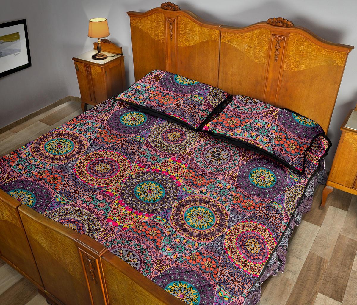 Bohemian Patchwork Pattern Print Bed Set Quilt-grizzshop