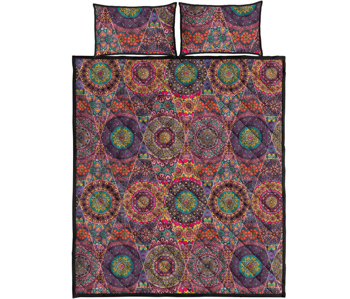 Bohemian Patchwork Pattern Print Bed Set Quilt-grizzshop