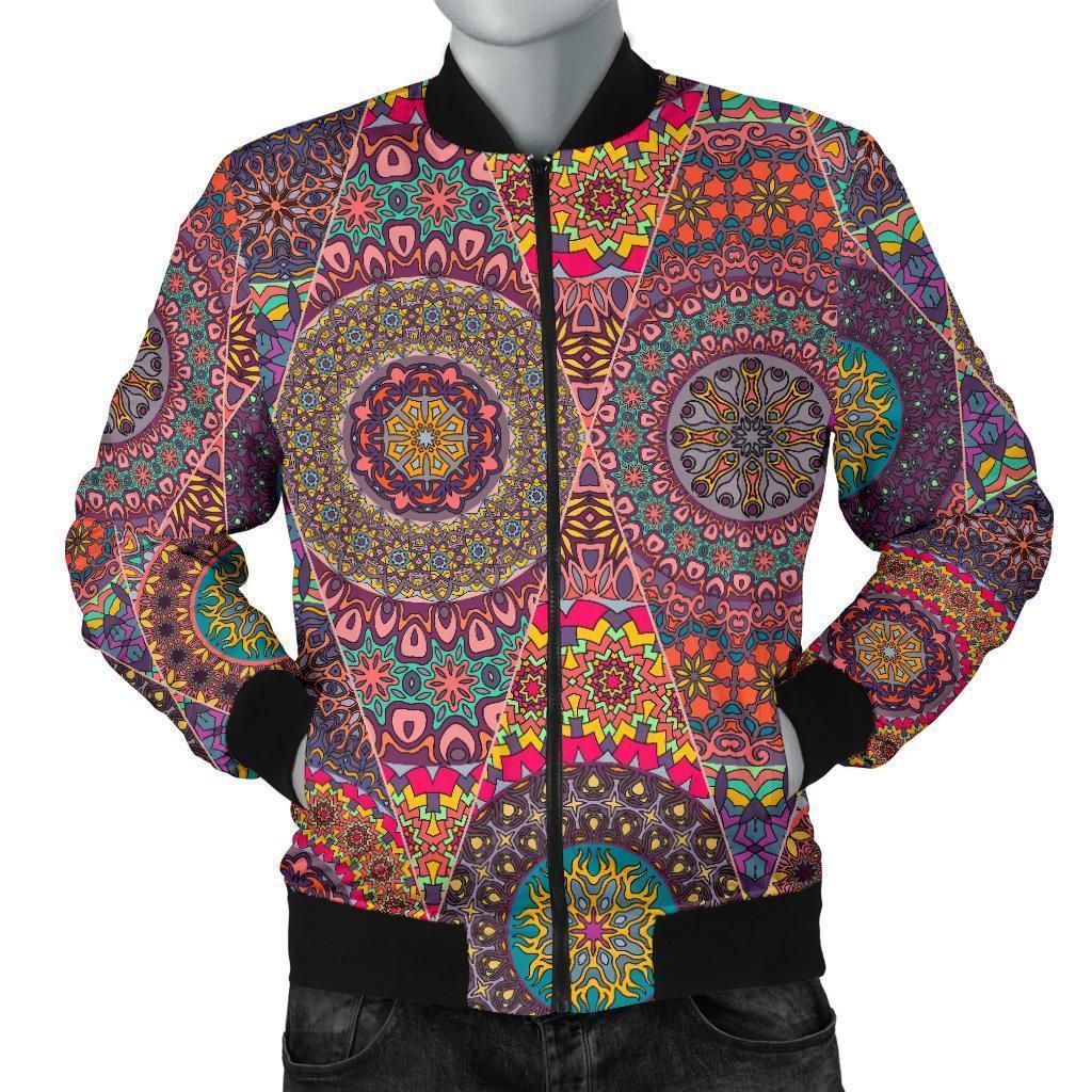 Bohemian Patchwork Pattern Print Men's Bomber Jacket-grizzshop