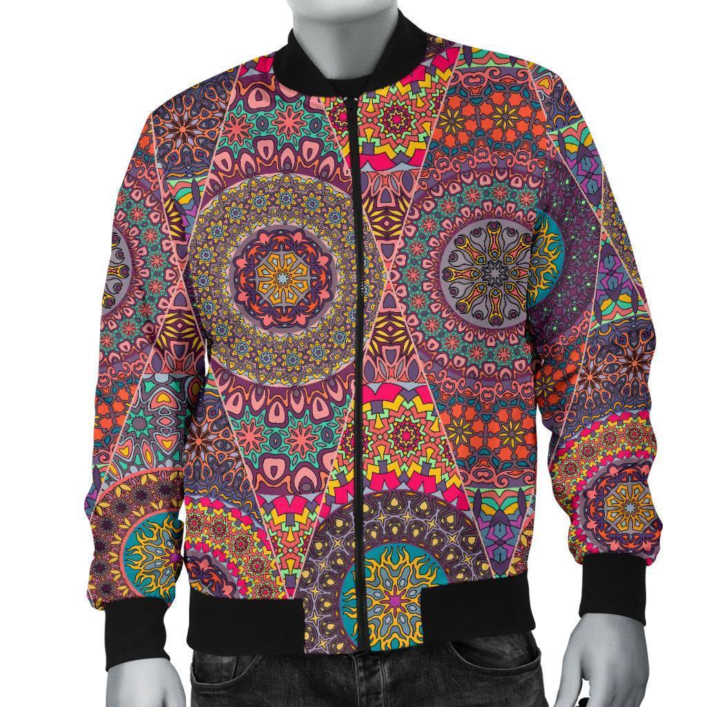 Bohemian Patchwork Pattern Print Men's Bomber Jacket-grizzshop