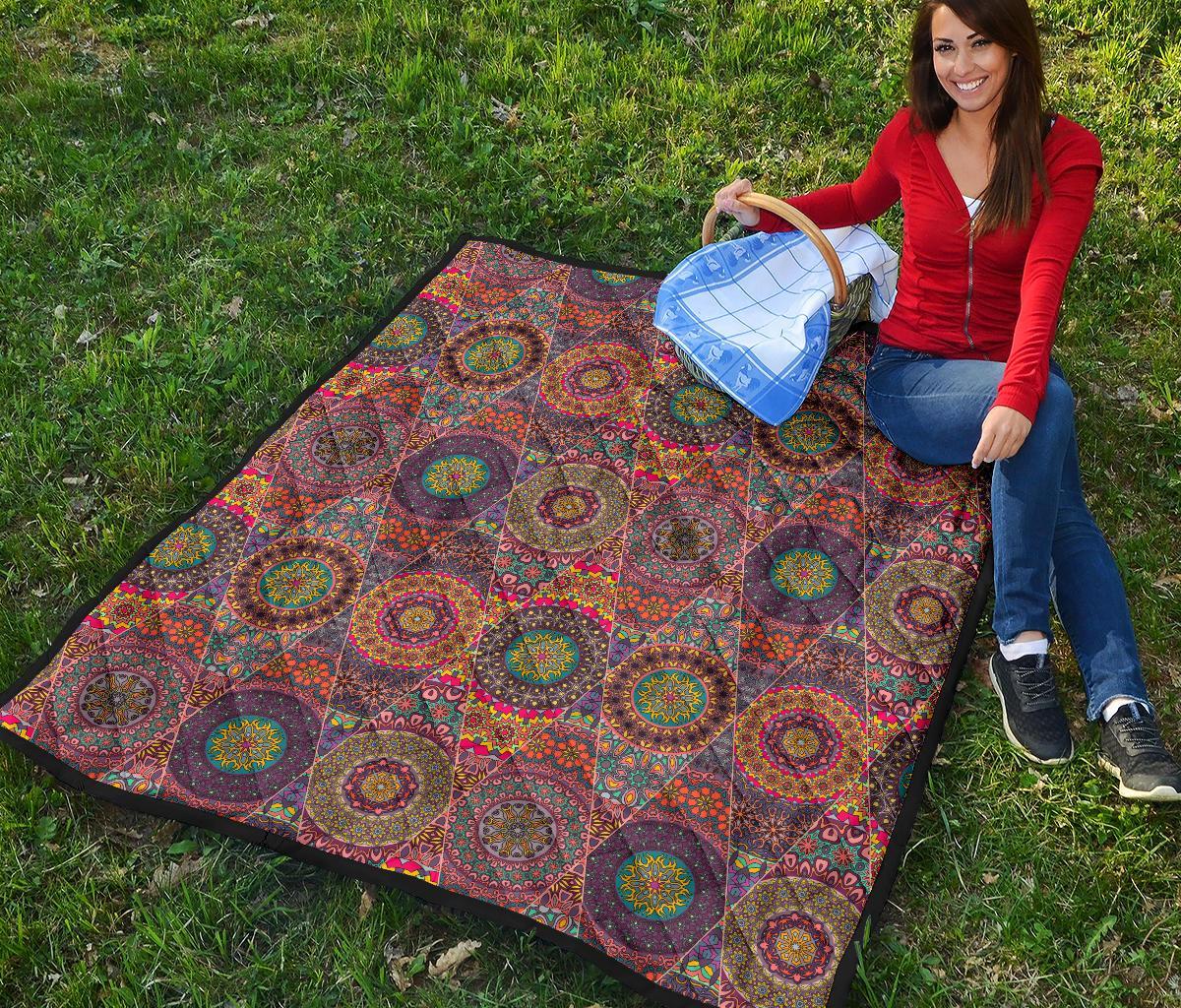 Bohemian Patchwork Pattern Print Quilt-grizzshop