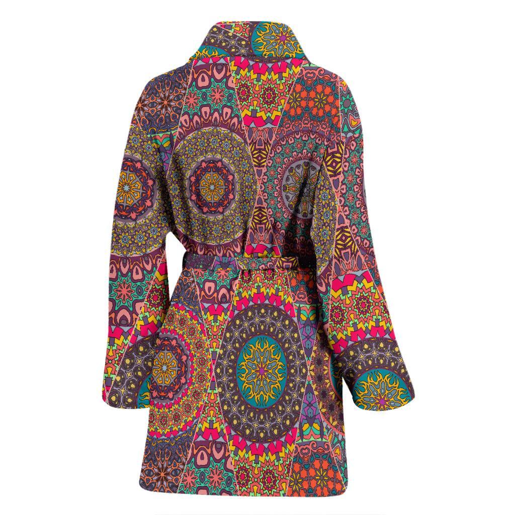 Bohemian Patchwork Pattern Print Women Long Robe-grizzshop