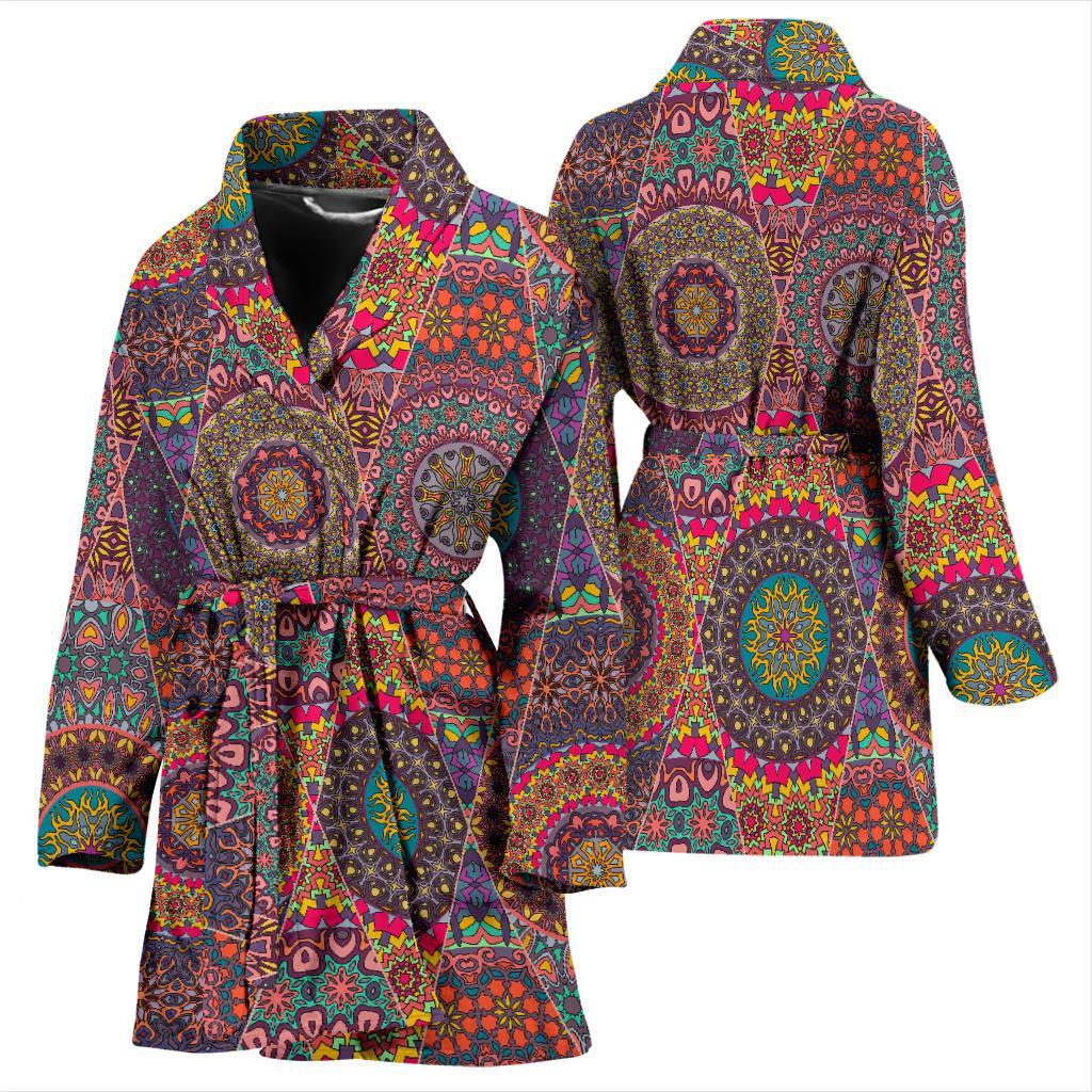 Bohemian Patchwork Pattern Print Women Long Robe-grizzshop