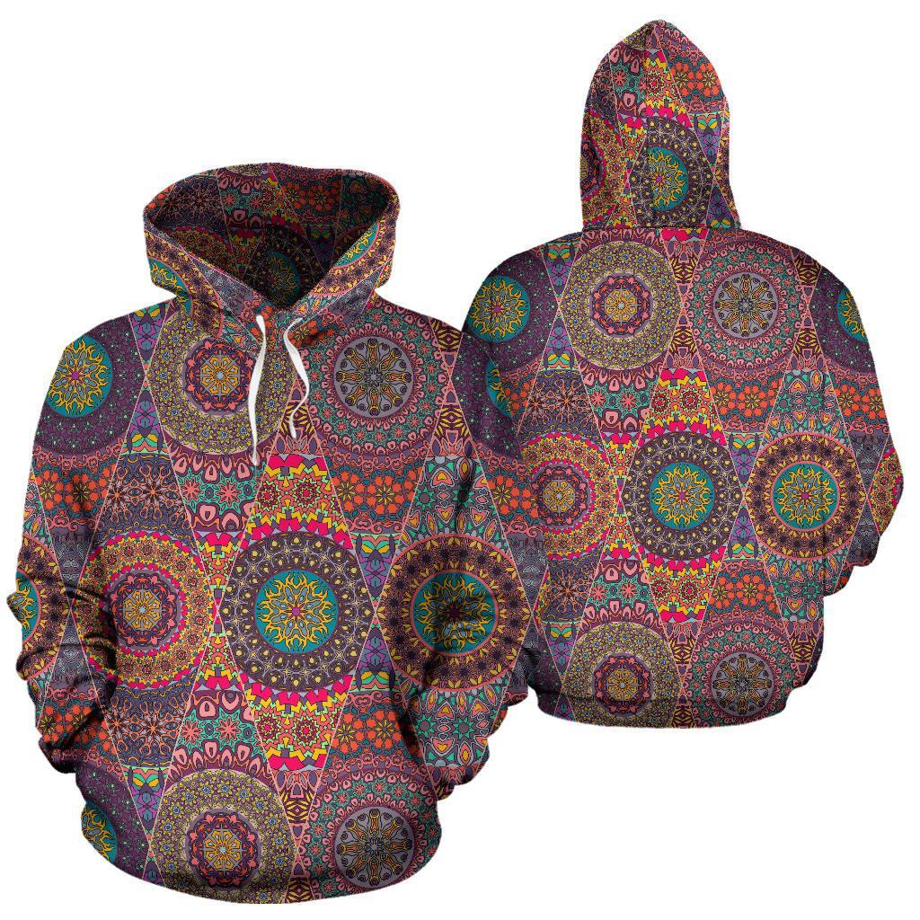 Bohemian Patchwork Pattern Print Women Men Pullover Hoodie-grizzshop