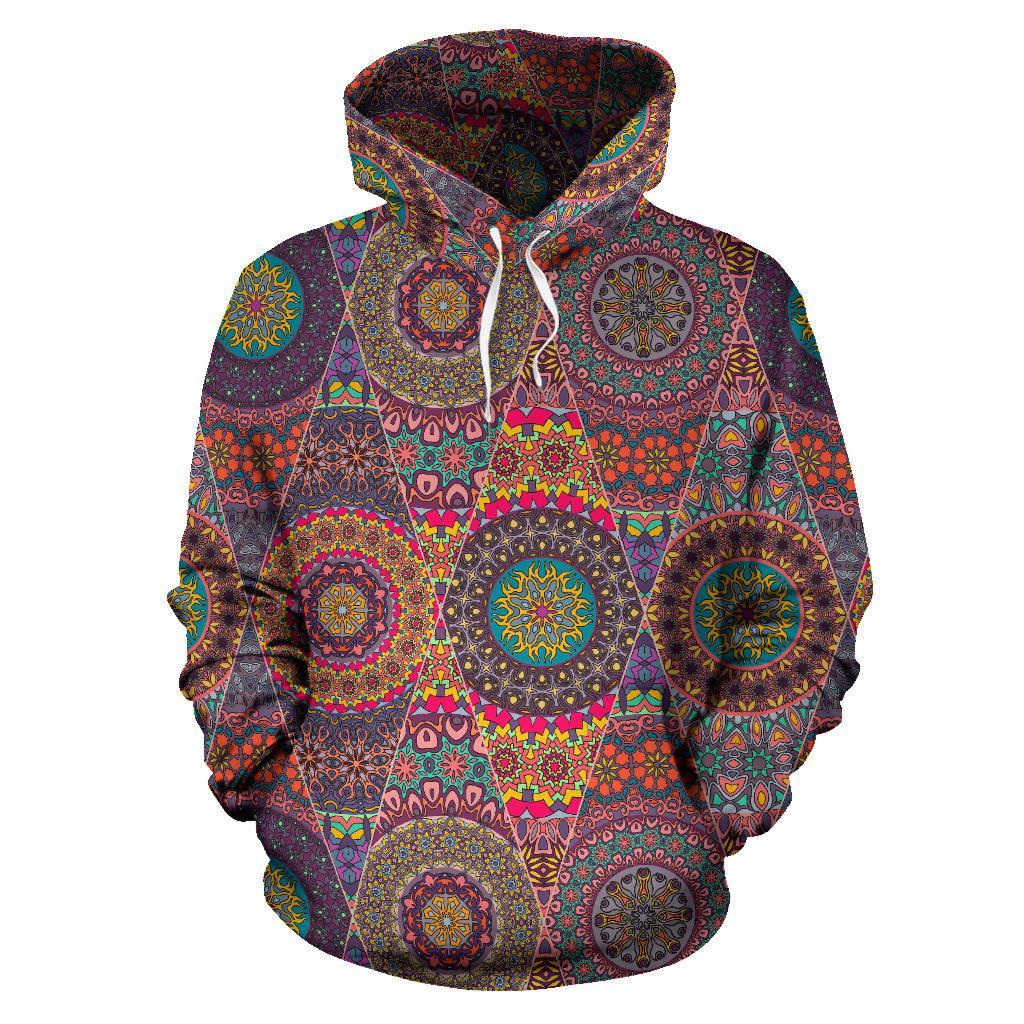 Bohemian Patchwork Pattern Print Women Men Pullover Hoodie-grizzshop