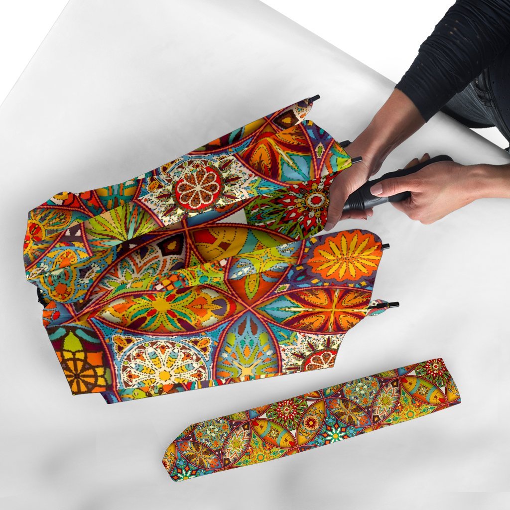 Bohemian Patchwork Print Pattern Automatic Foldable Umbrella-grizzshop