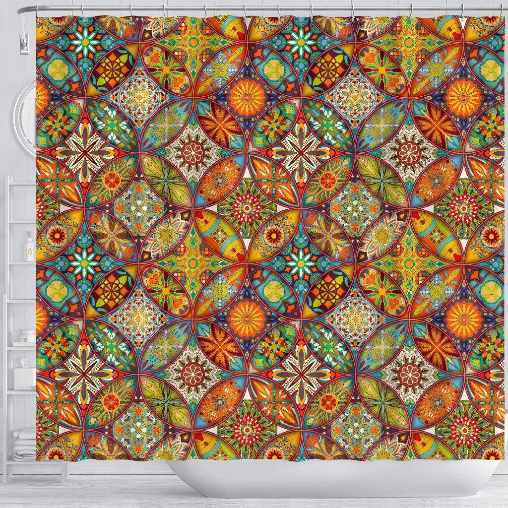 Bohemian Patchwork Print Pattern Bathroom Shower Curtain-grizzshop