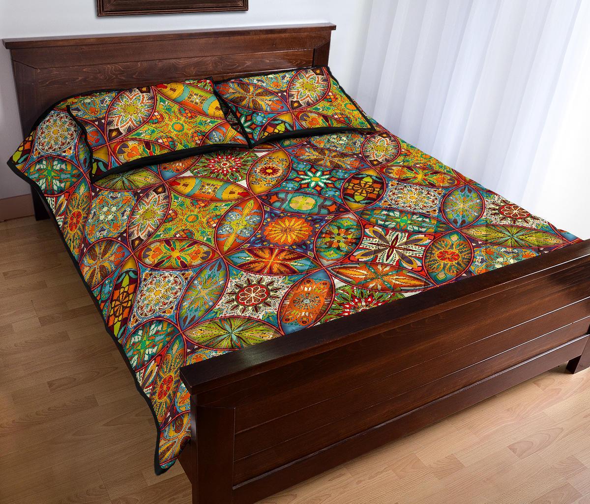 Bohemian Patchwork Print Pattern Bed Set Quilt-grizzshop