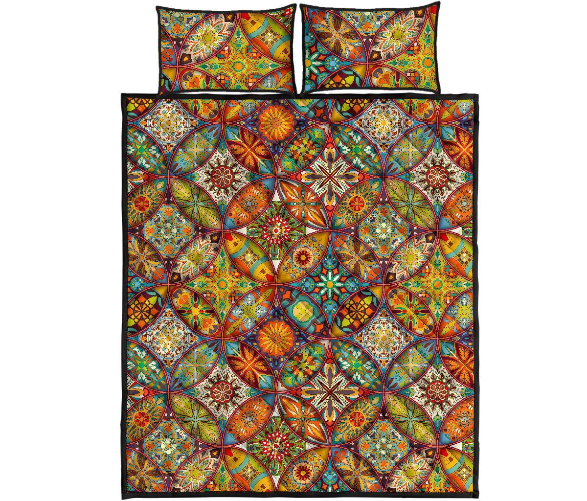 Bohemian Patchwork Print Pattern Bed Set Quilt-grizzshop